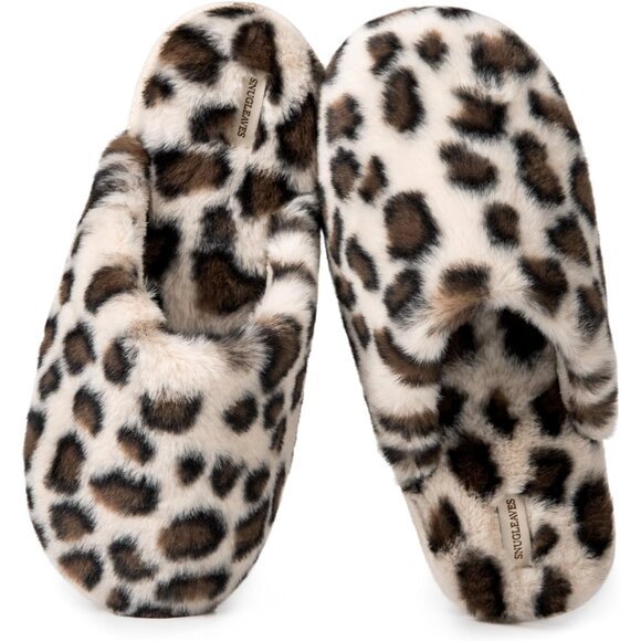 ⚡Women's Cheetah Tan Fuzzy Scuff Slippers Soft Comfy Memory Foam Non Slip - Picture 1 of 6
